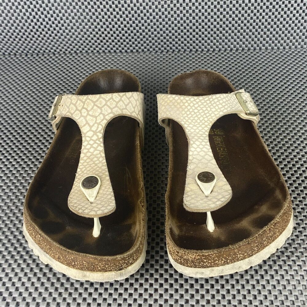 Birkenstock Gizeh Sandals Womens 39 L8 Ivory Snake Print Thong Made in Germany